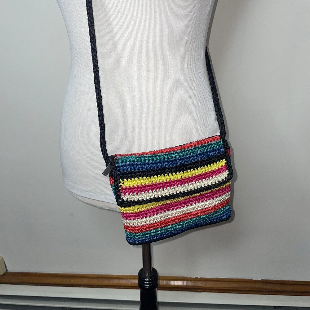 The SAK Multi-Color Rainbow Crochet Crossbody Bag Flap Over with Zipper Closure - Picture 3 of 7
